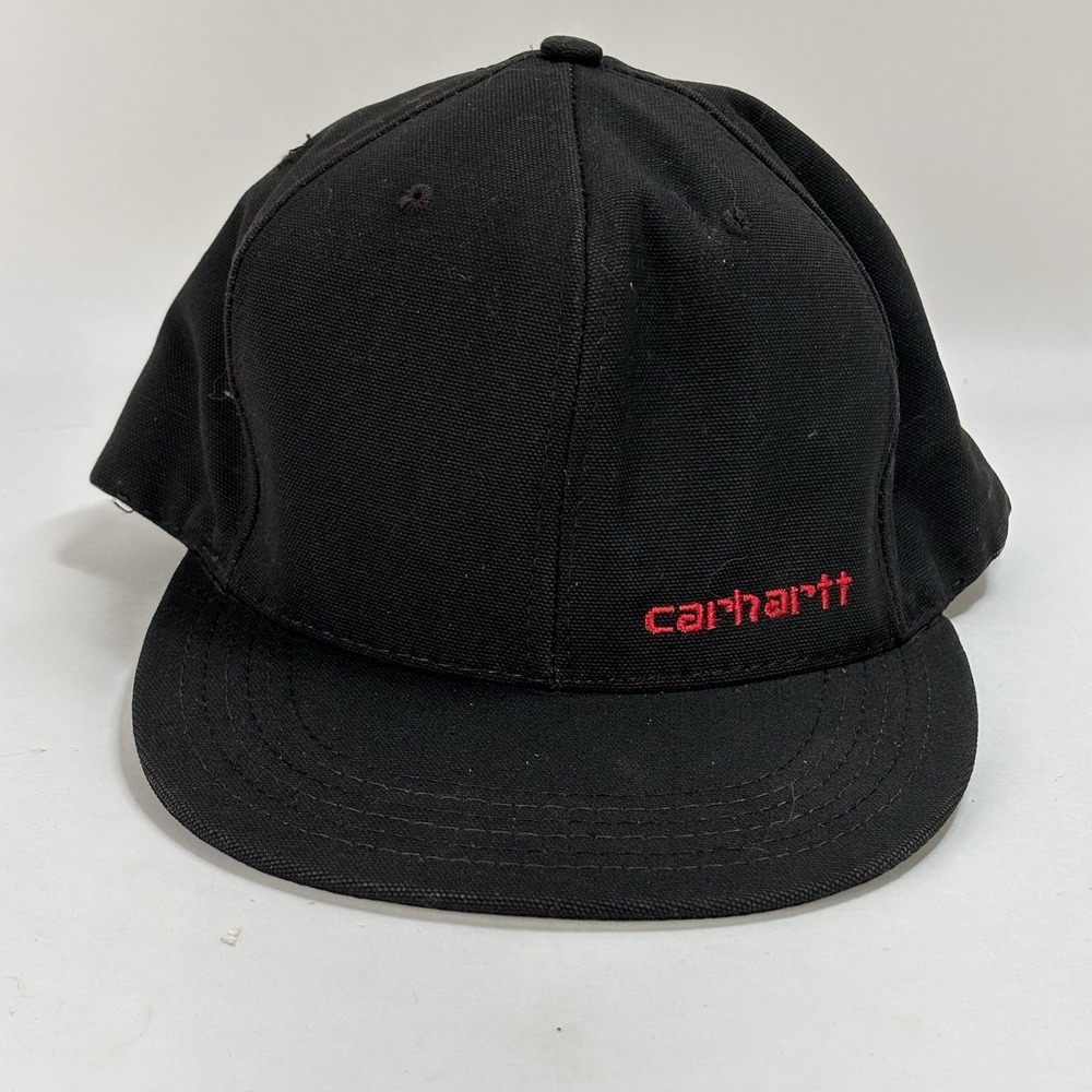 Vintage Carhartt Black Canvas Snapback Hat Cap With Red Made In USA